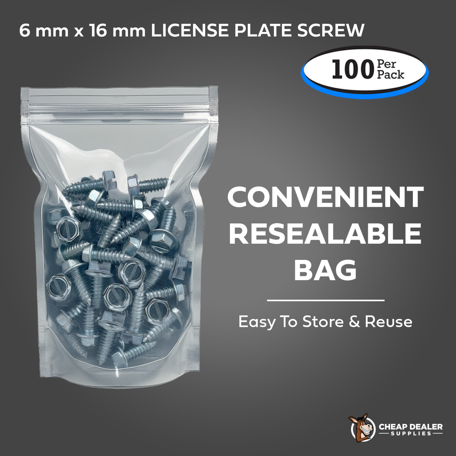 License Plate Screws – Slotted Hex Head – Metric – 6mm x 16mm (100 per box)