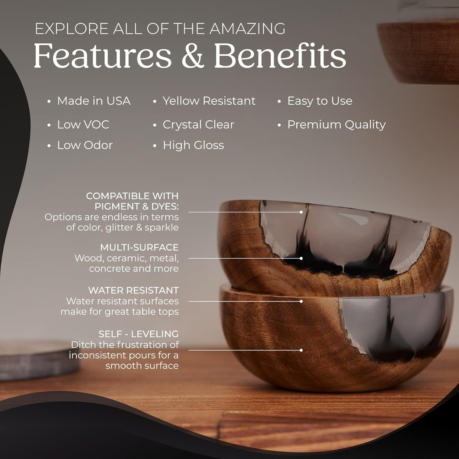 Promise Epoxy – 2 Gallon Kit of Clear Table Top Epoxy Resin That Self Levels