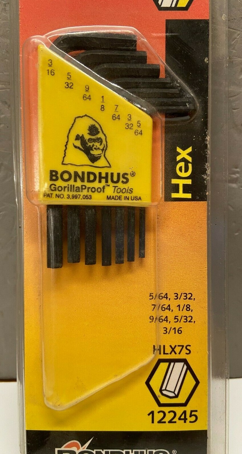 Bondhus 12245 Short Arm Hex L-Wrench 7 Pc Sizes 5/64-3/16″ Made in USA