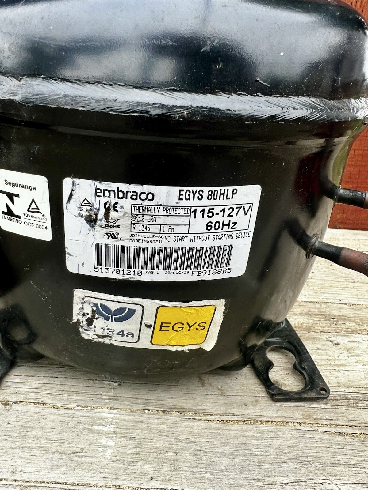 Embraco EGYS 80HLP Refrigerator Compressor 115-127V R134a – Working Pull