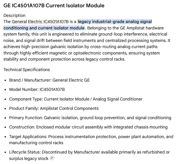 1 USED GE IC4501A107B CURRENT ISOLATOR MODULE ***MAKE OFFER***