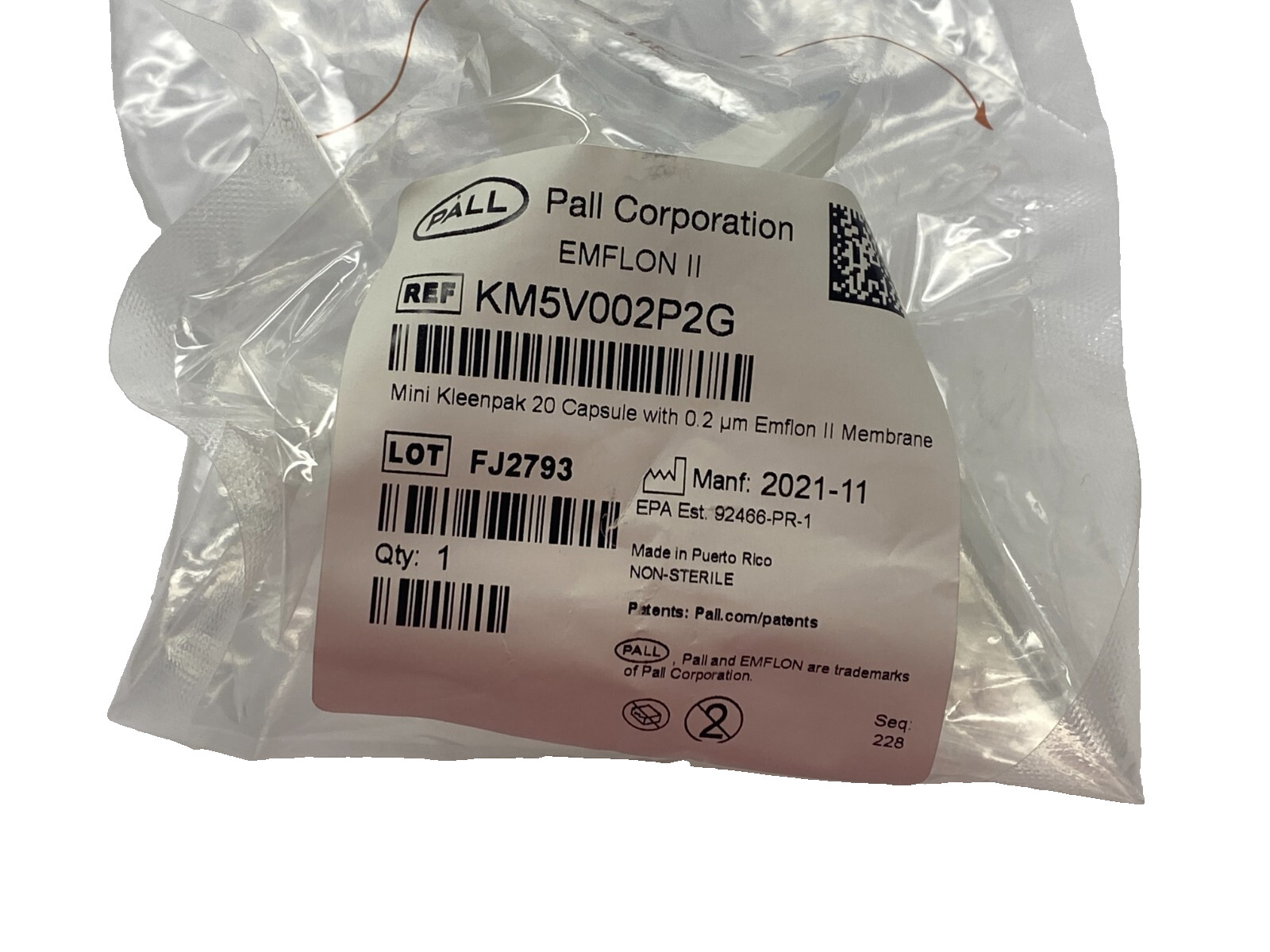 Pall Emflon II 0.2uM Mini Kleenpak 20 Capsule Syringe Filters KM5V002P2G