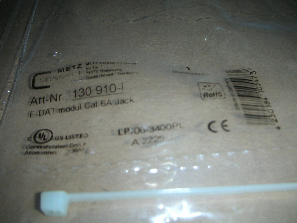 Metz CONNECT 130910-I Recessed RJ45 E-DAT Module Cat.6A 8(8) Jack T568A 1-Pc NEW