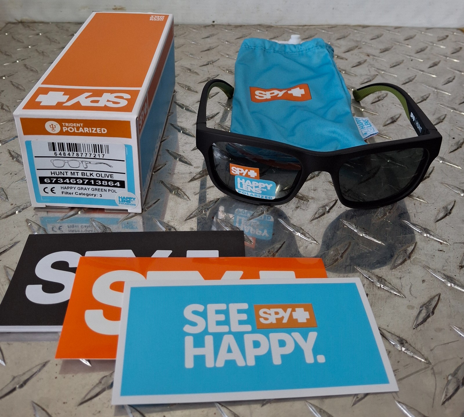 Spy Optic Sunglasses Hunt Matte Black Olive Happy Green Grey Green Lens