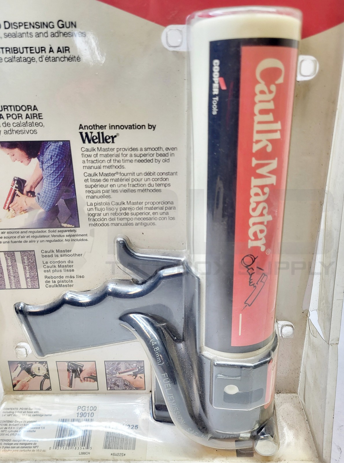 NEW WELLER CAULK MASTER GUN PG100, 3FT AIR HOSE, 1/4″ NP, FITS 10.3OZ CARTRIDGE