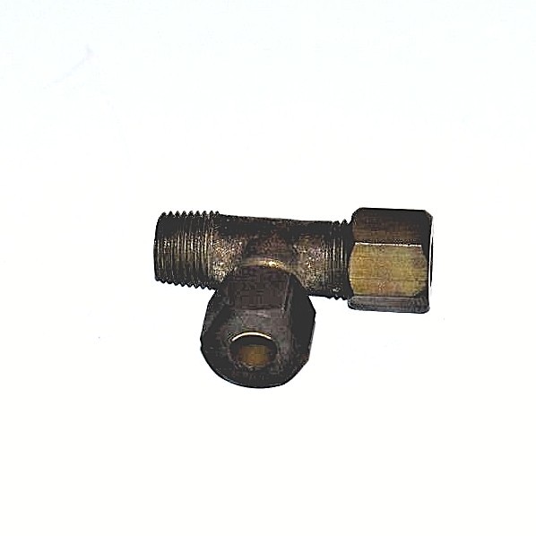 Vintage Brass Tee 1/8″ Male NPT x 1/4 x 1/4 Compression Tube Branch Tee