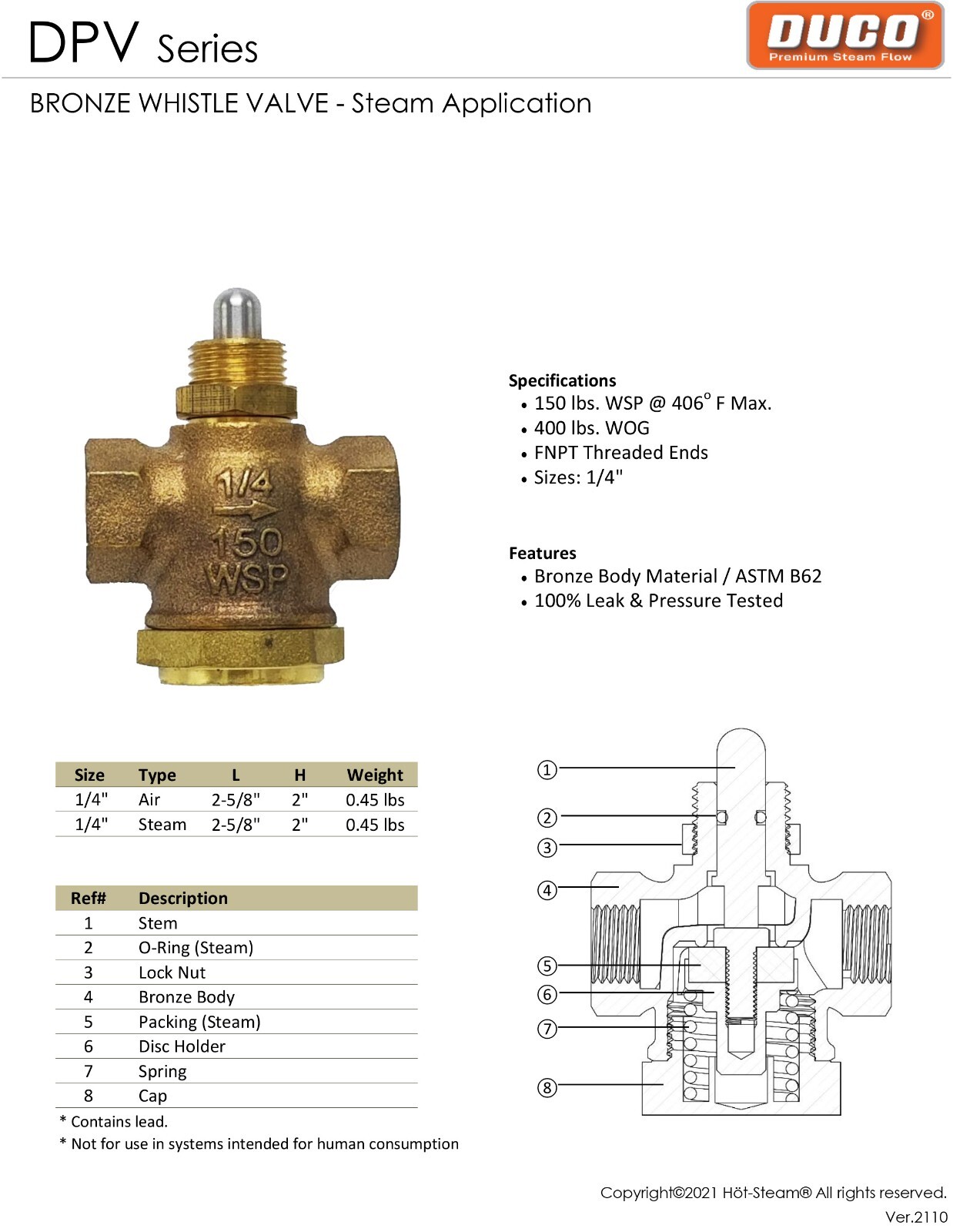 QUICK-OPENING & SELF-CLOSING GLOBE VALVE FOR STEAM 1/4″ NPT CONNECTION