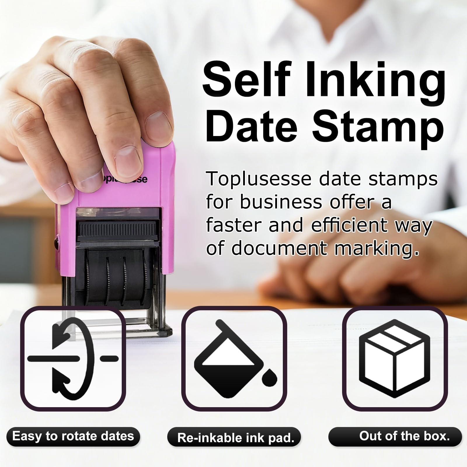 Date Stamp Self Inking Dater Stamp for Business 12 Year Band Purple Mount Bla…