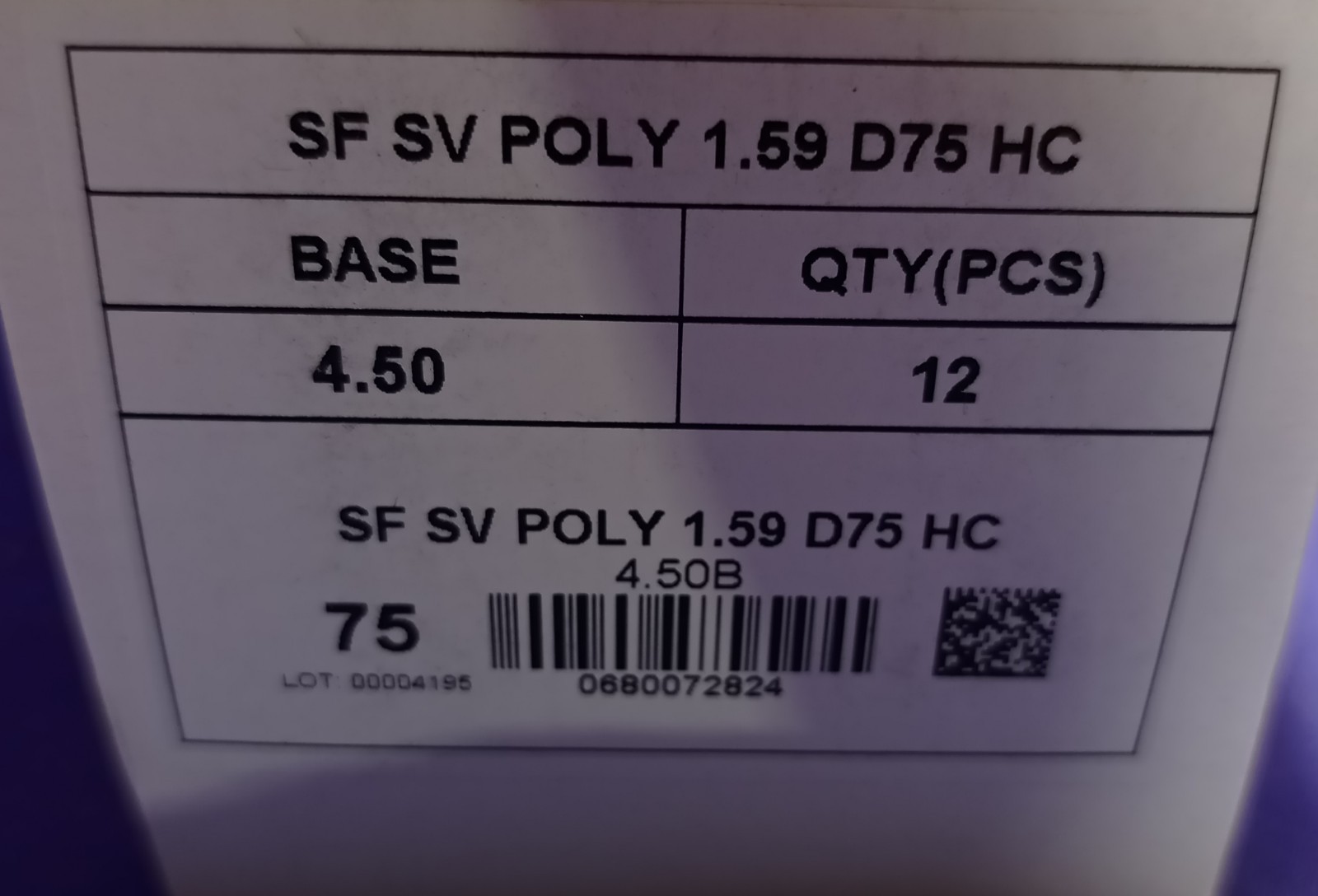 Lot Of 12 CV-Semi SF Poly 1.59 D75 HC 75mm Single Vision Lens
