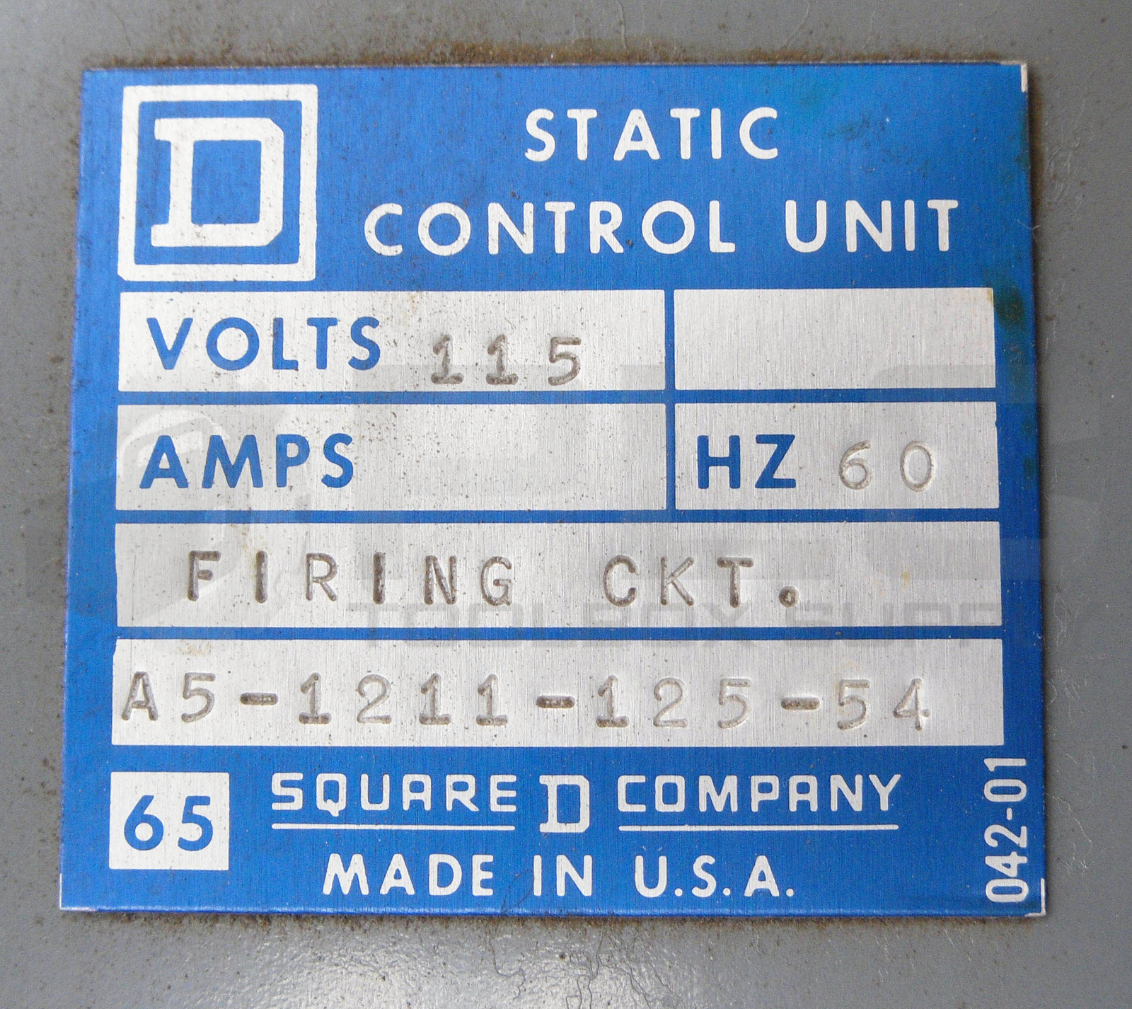 SQUARE D A5-1211-125-54 STATIC CONTROL UNIT 115V 60HZ