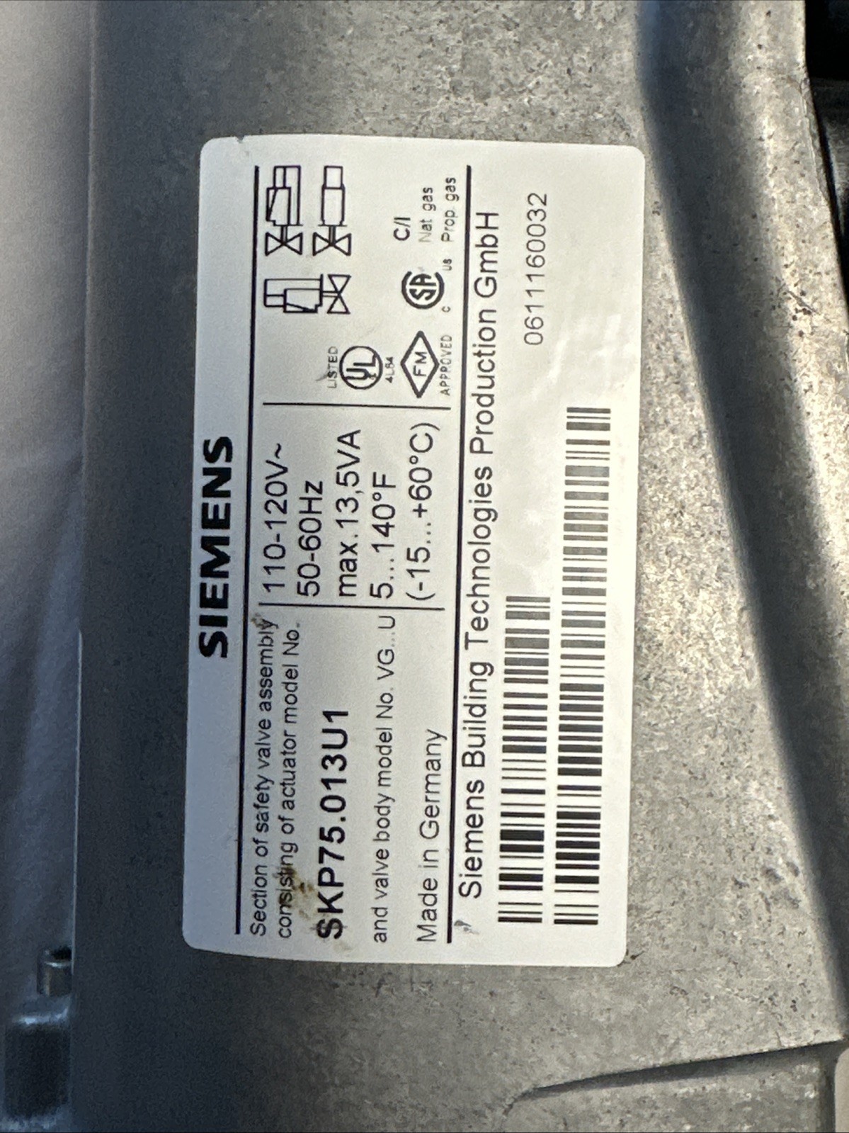 Siemens SKP75.013U1 120V Gas Valve Actuator