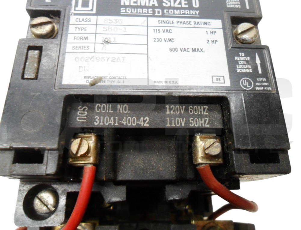 SQUARE D 8536 SBO-1 /A MOTOR STARTER W/ 31041-400-42 W/ 9999 SX-6 INTERLOCK