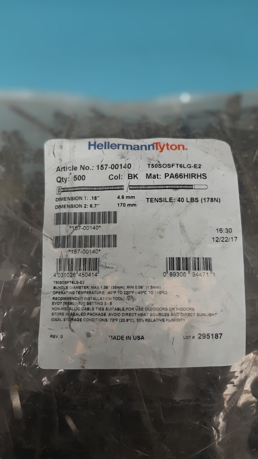 Hellermann Tyton 157-00140 (BAG OF 500) *NEW* Cable Tie Mounts Zip .18″ x 6.7″