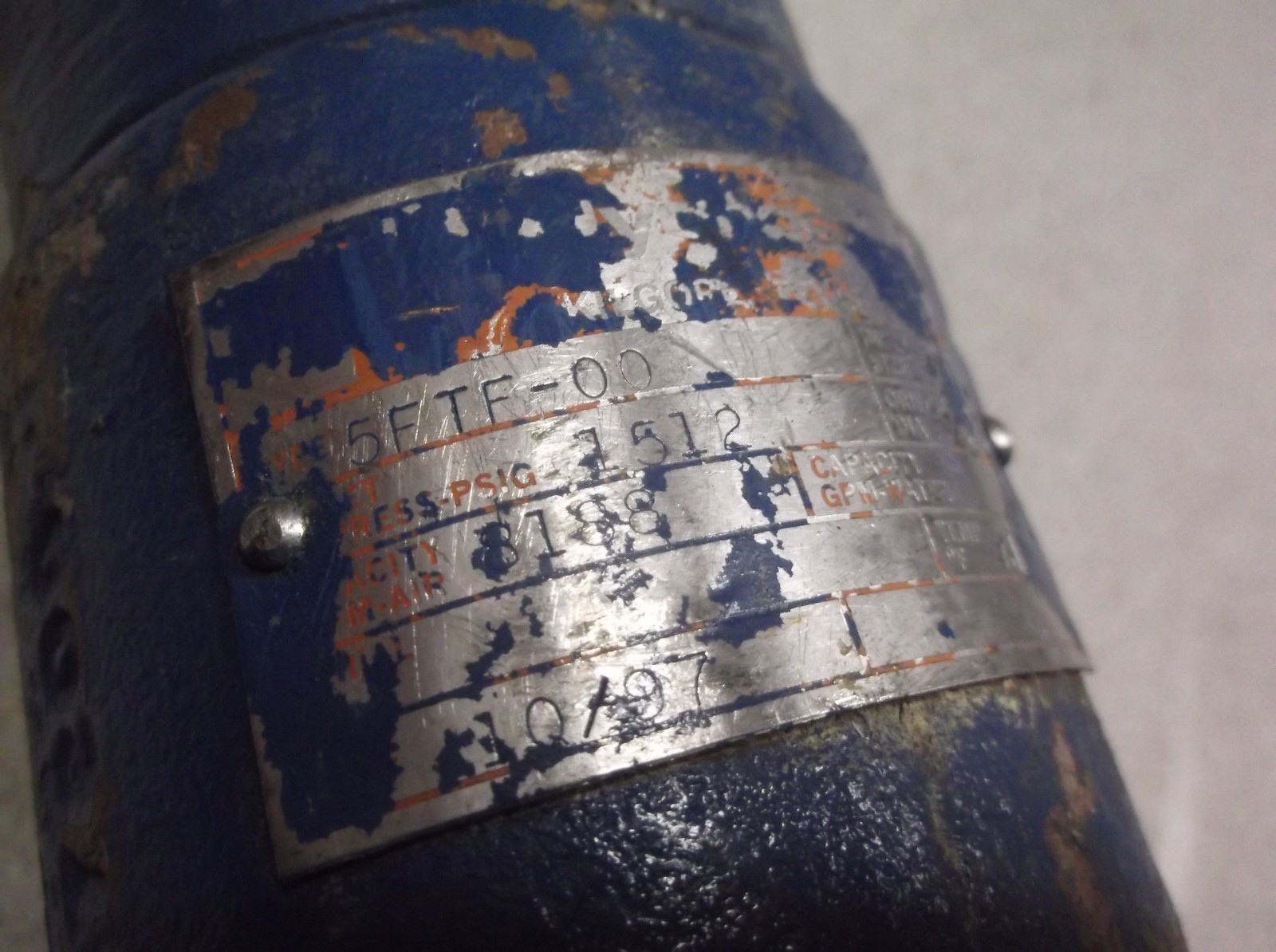 Hydroseal Type 5FTF-00 Pressure Relief Valve PSIG 1512 Air 8188 *FREE SHIPPING*