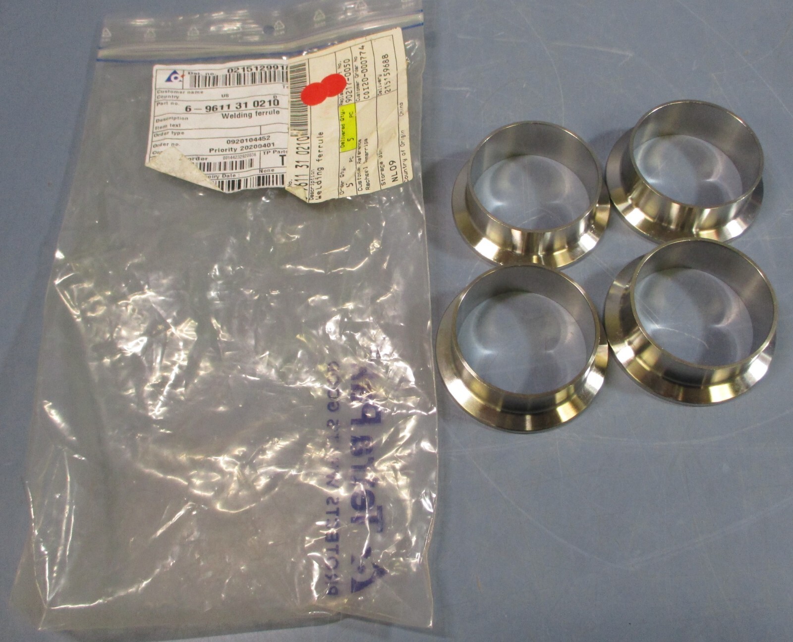 (Lot of 4) Tetra Pak 6-9611-31-0210 Welding Ferrule 1-15/16″Bore 7/8″W 2-1/2″OD