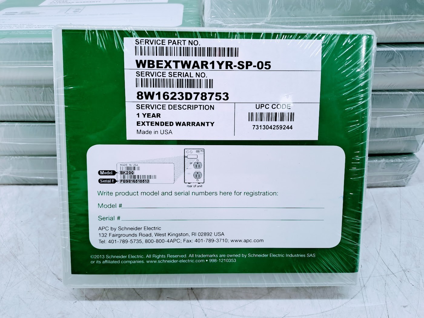 Lot of 10 APC Schneider Electric WBEXTWAR1YR-SP-05 Service Pack Extended Warrant