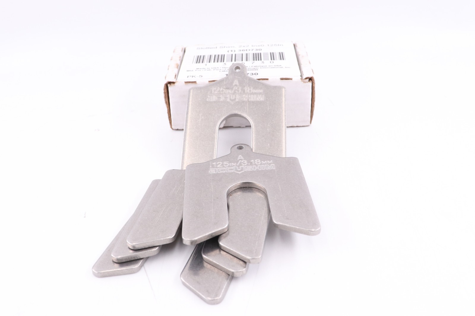QTY. 5 ACCUSHIM 36D730 2″ X 2″ X .125″ SLOTTED SHIM