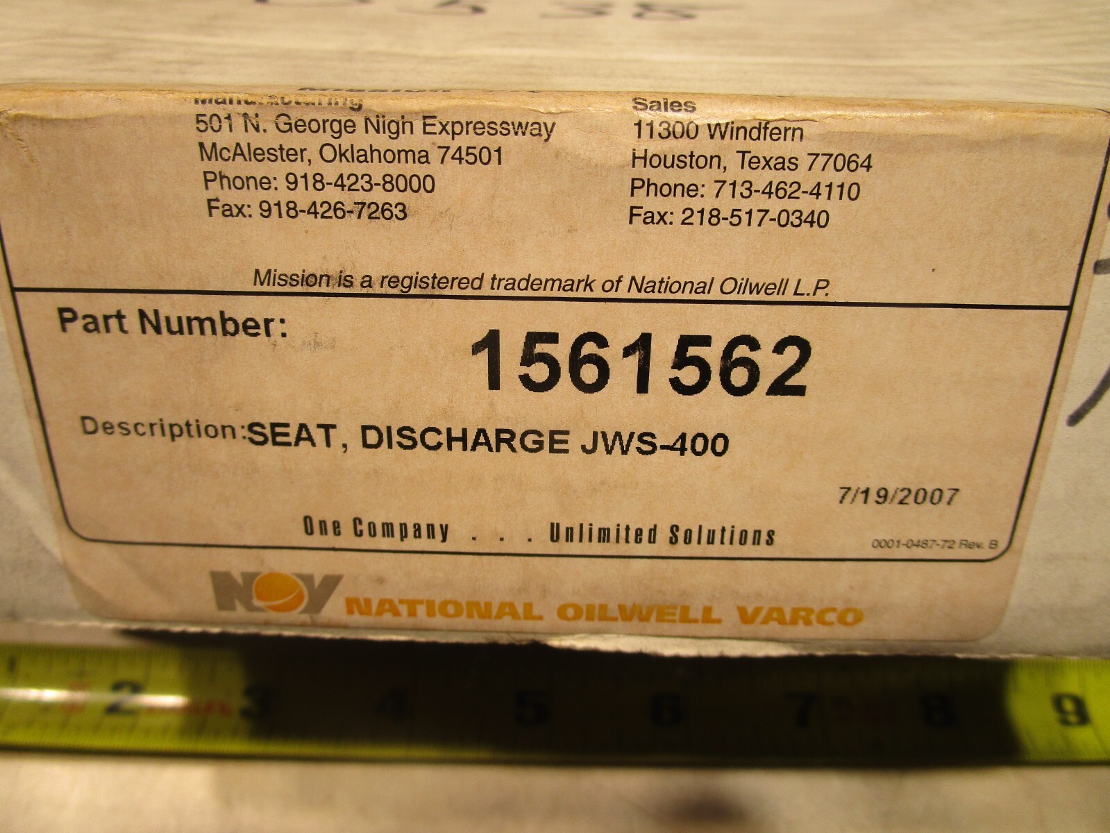 MISSION PRODUCTS GROUP 1561562, SEAT, DISCHARGE, JWS-400, S0952