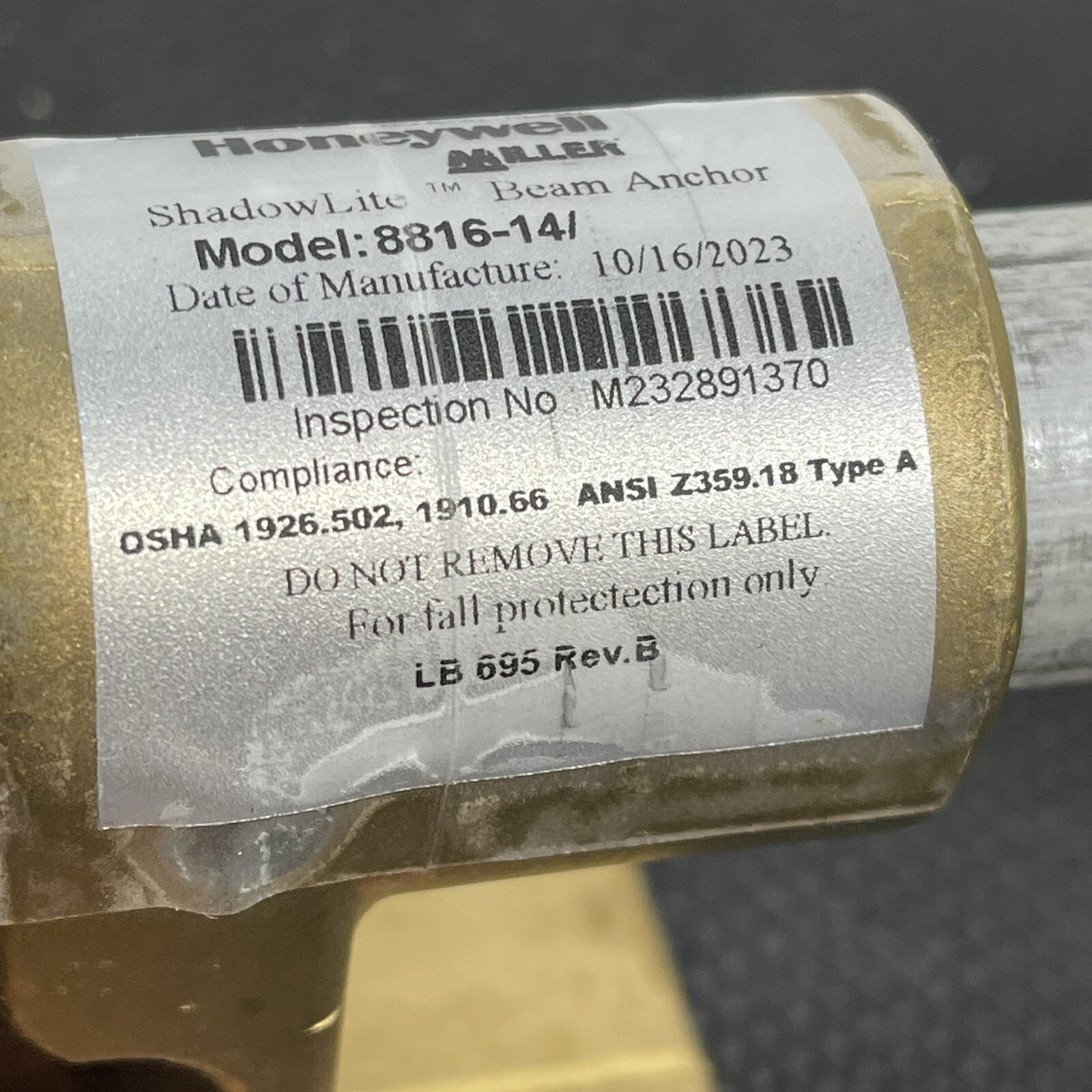 HONEYWELL MILLER 8816-14/ Sliding Beam Anchor Fixed D-Ring