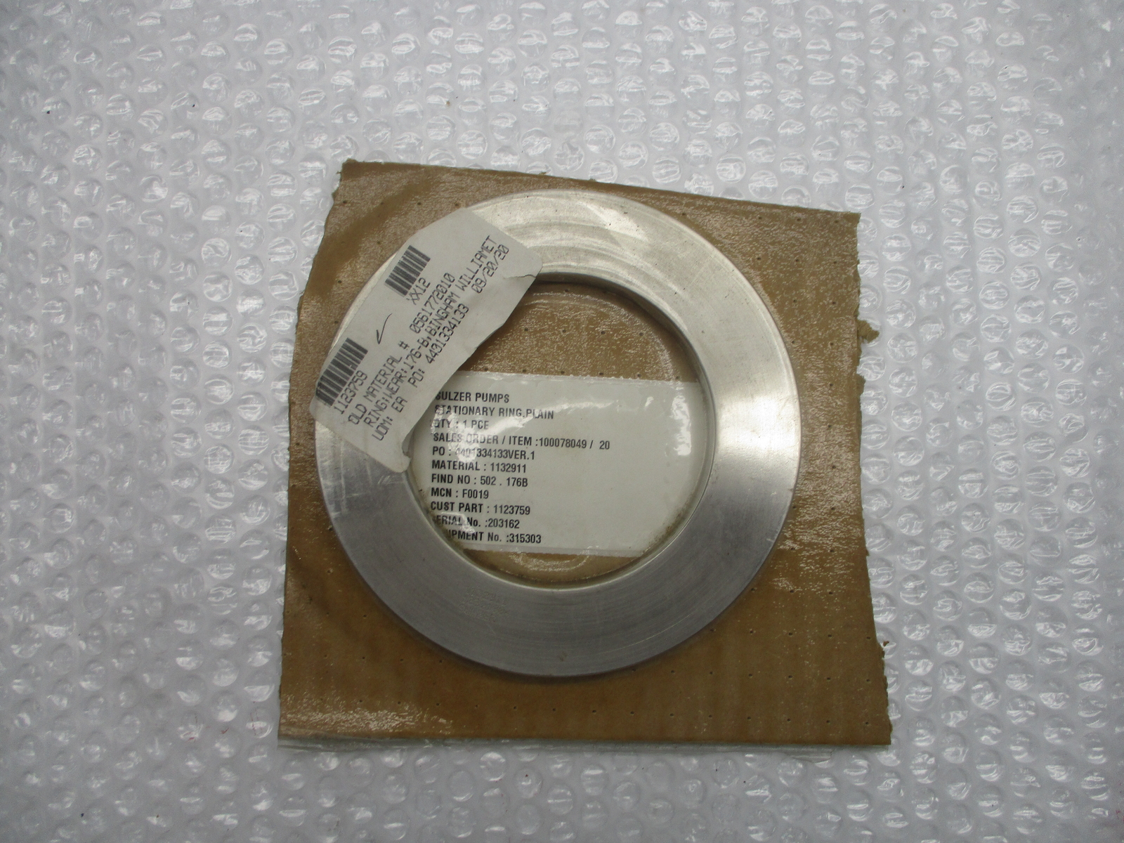 SULZER PUMPS 1123759 1132911 PLAIN RING NSNP