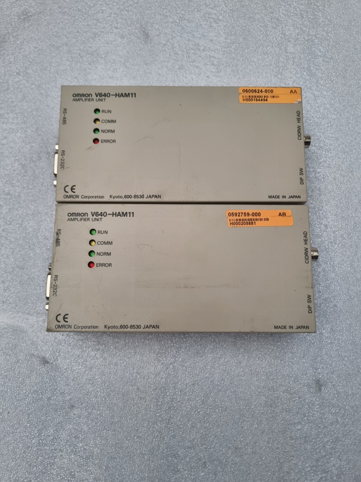 Omron V640-HAM11-V4 CIDRW RFID Amplifier Unit RS232/RS485 24VDC Set of 2