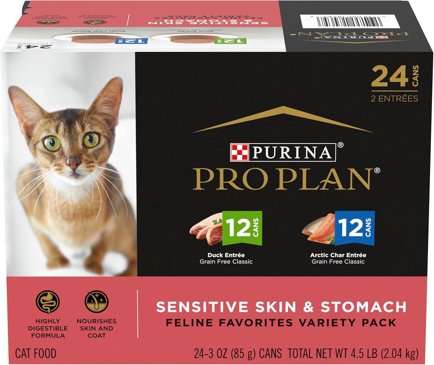 Pro Plan Sensitive Skin & Stomach Adult Wet Cat – Grain Free, Variety Pack, 24Ct