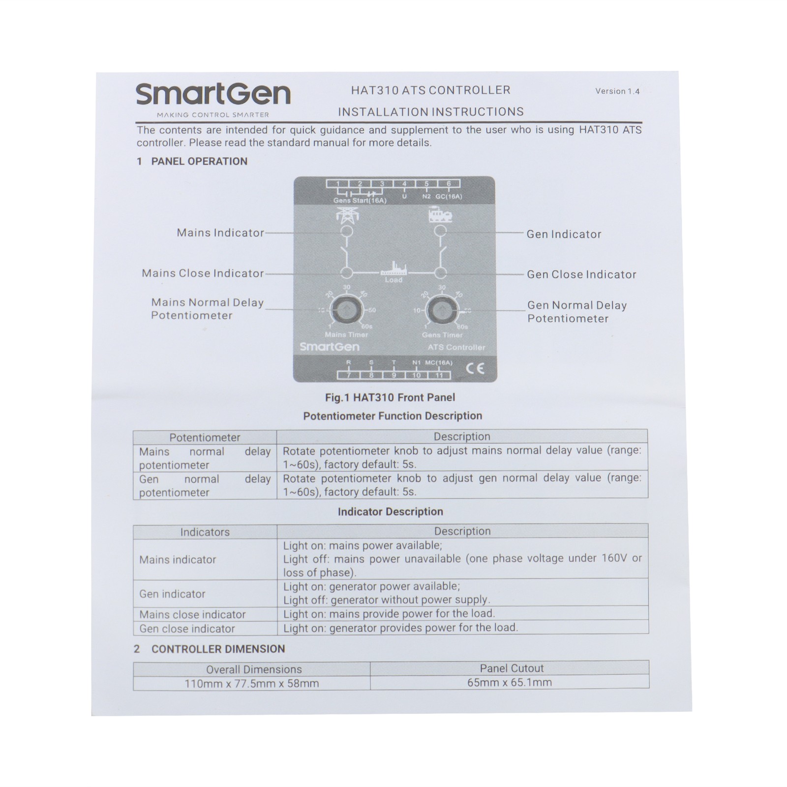 HAT310-S01 ATS Controller for Diesel Generator Control Module 120VAC