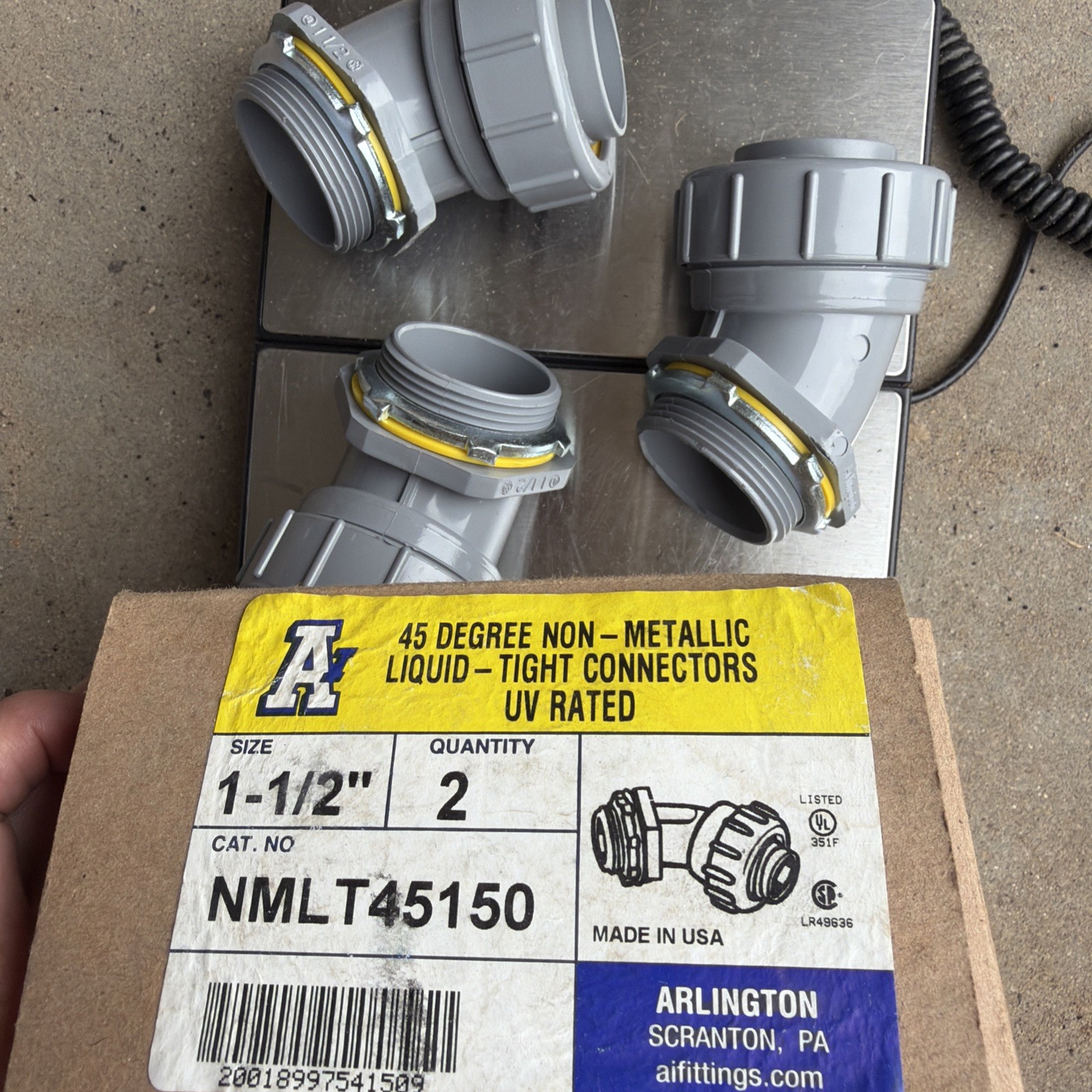 Arlington NMLT45150 Non Metallic 45 Degree Connector 1 1/2” Lot Of 3 A93