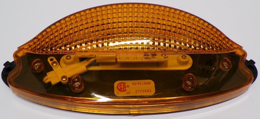 Grote RV LED Porch Light Euro Amber Lens Camper RV Trailer Black Exterior 12V