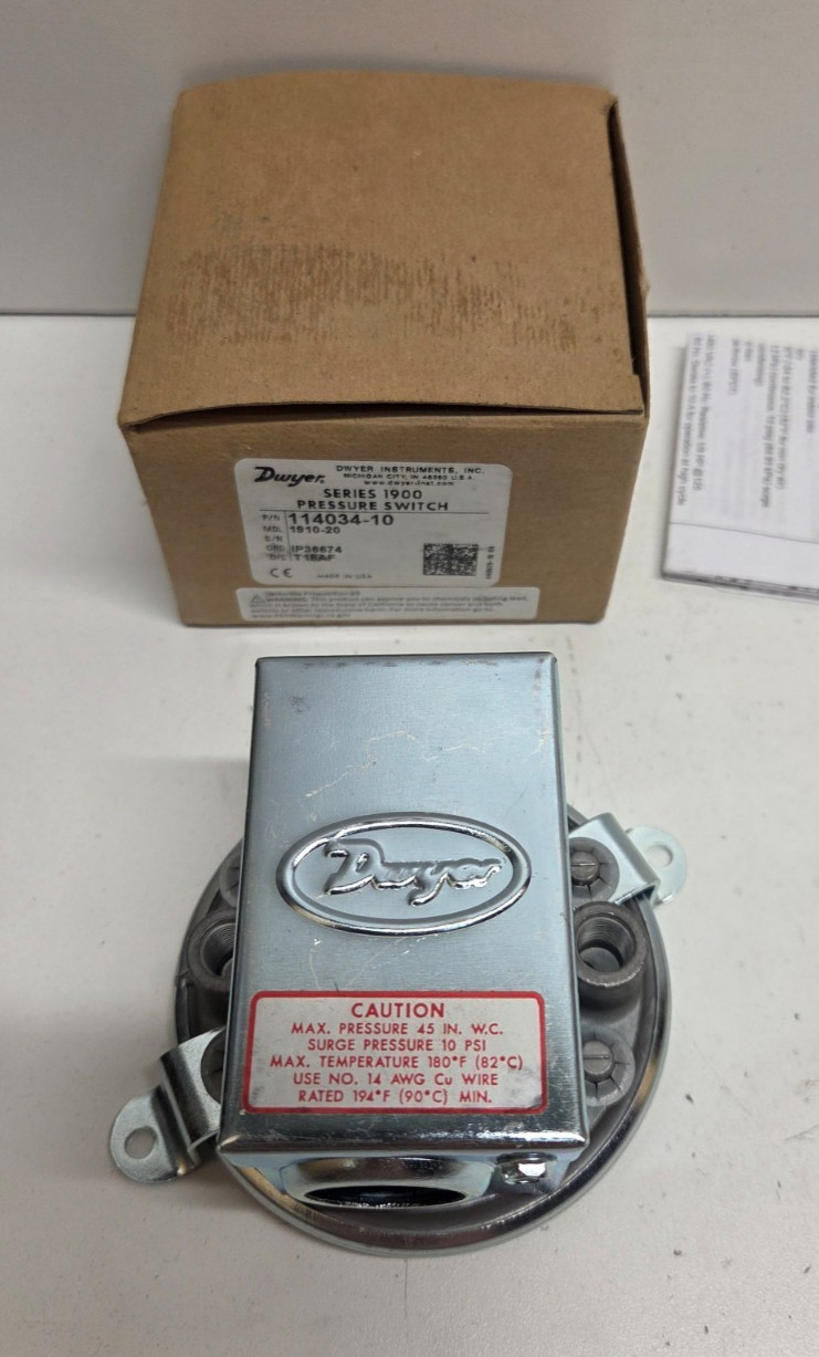 NEW IN BOX! DWYER 1900 SERIES 4-20″WC PRESSURE SIWTCH 114034-10 1910-20