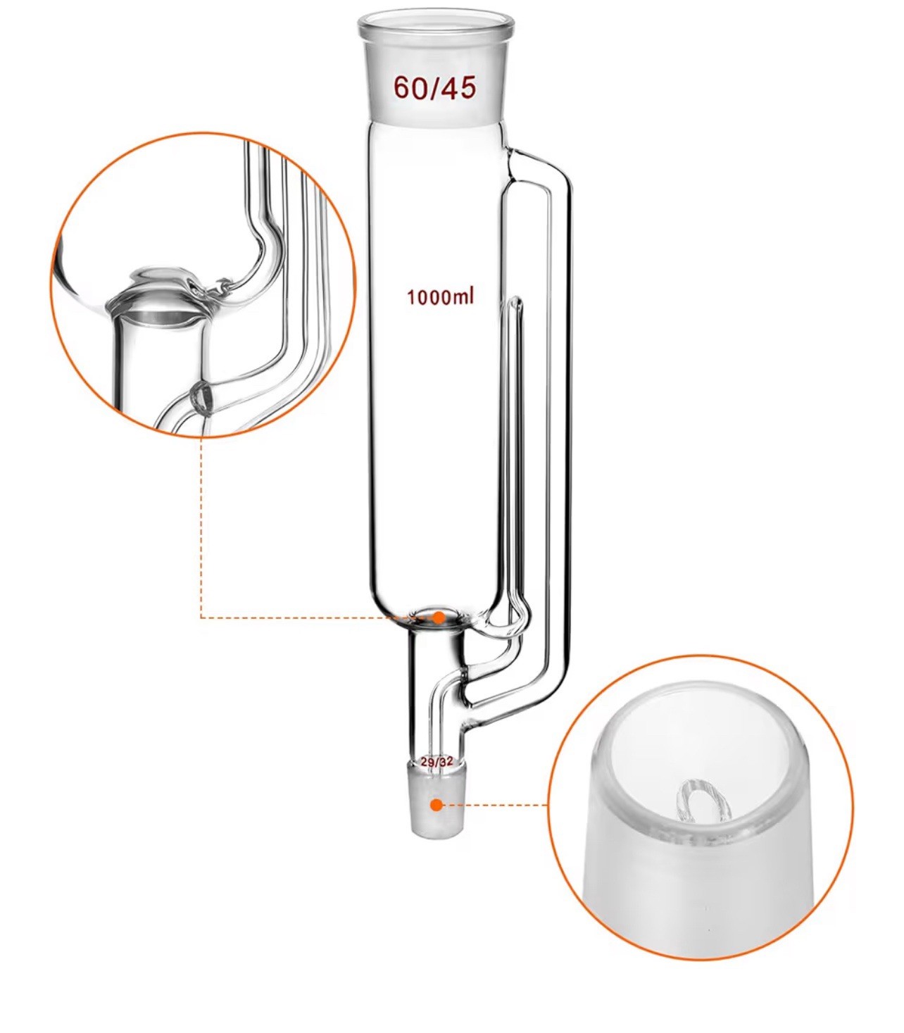 1000ml Soxhlet Extractor Kit w/ Bottle, Tube & Condenser (29/32, 60/45)