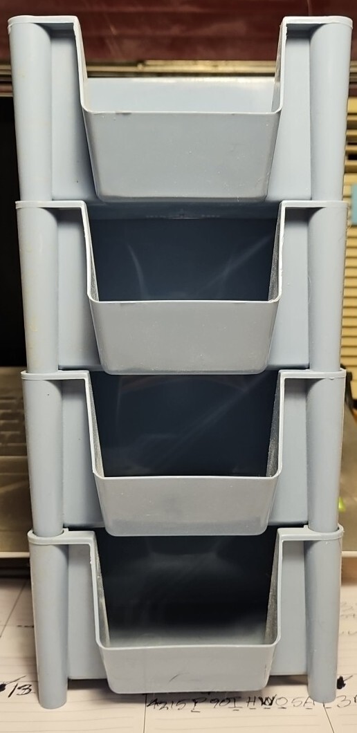 STACKABLE ORGANIZER GREY STORAGE BINS LOT OF 4