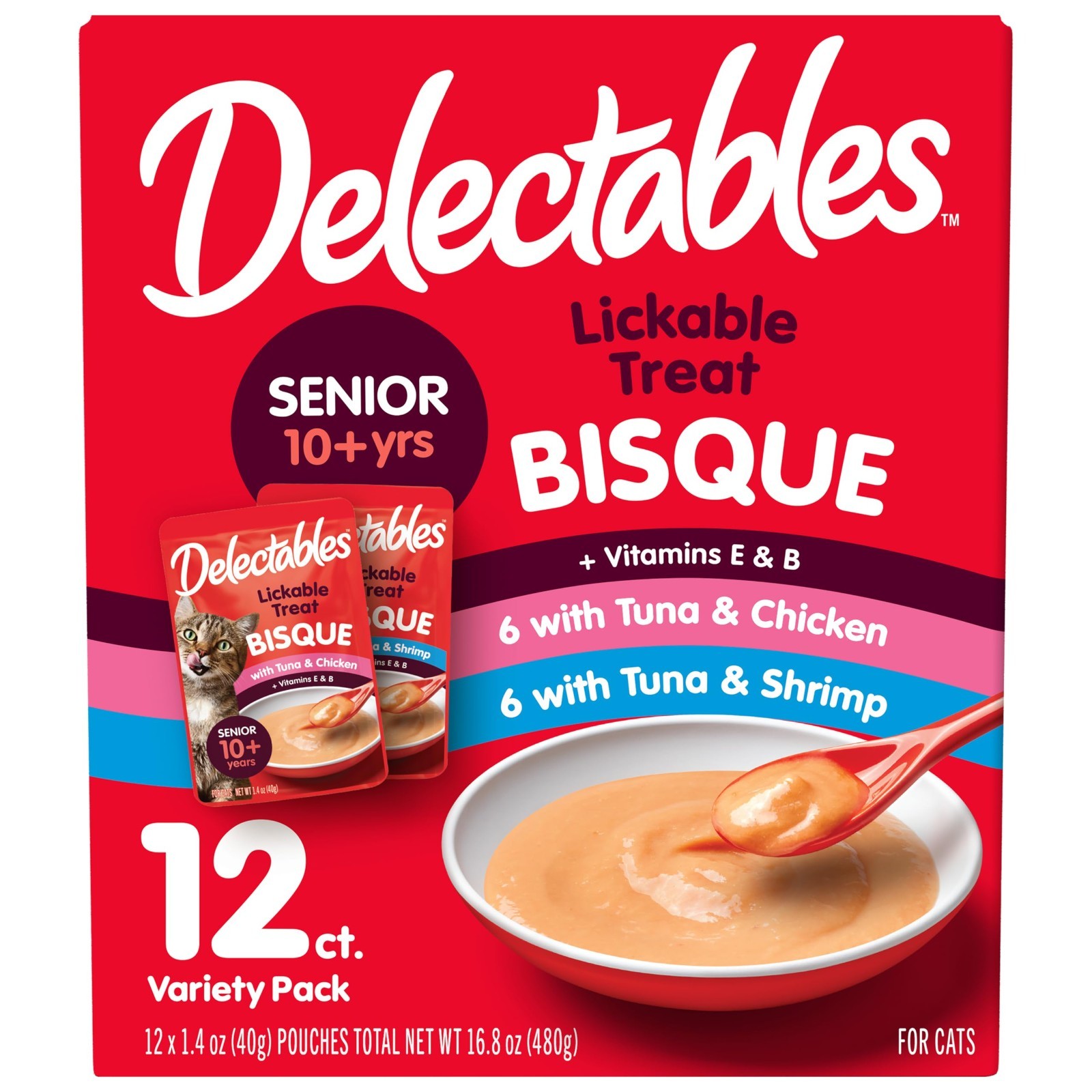 Hartz Delectables Bisque Senior 10+ Lickable Wet Cat Treats Variety Pack 60 Pack