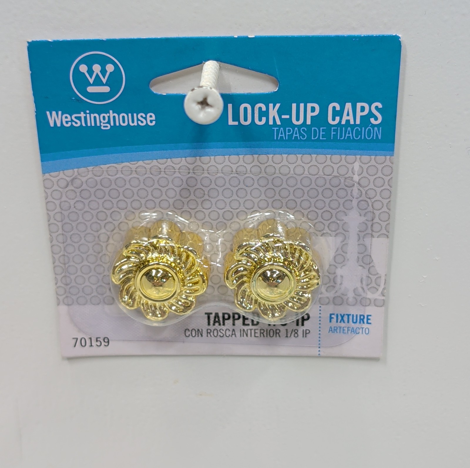 Westinghouse 70159 Lock‑Up Caps 1/8 IP Plastic Brass Finish 2 Pack New