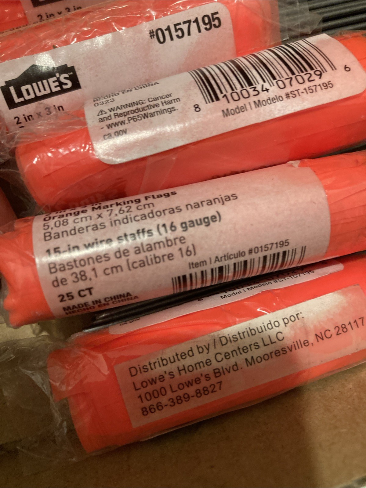 2 X 3 Inch Neon Orange Fluorescent Marking Flags 15 Inch 16 Gauge Bulk Lot 250