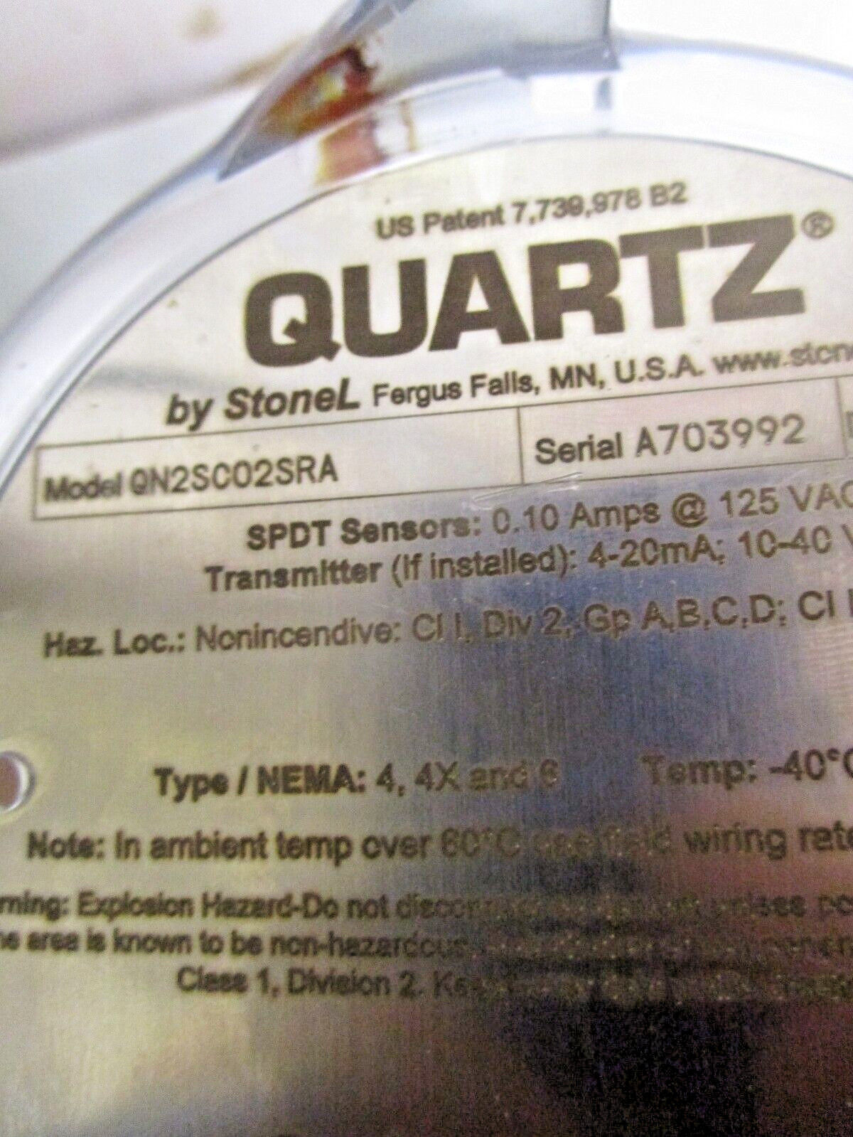 Stonel Quartz Limit Switch /Assured automation H150FCFF8SCE2AY0 w/F150 Valve 2”