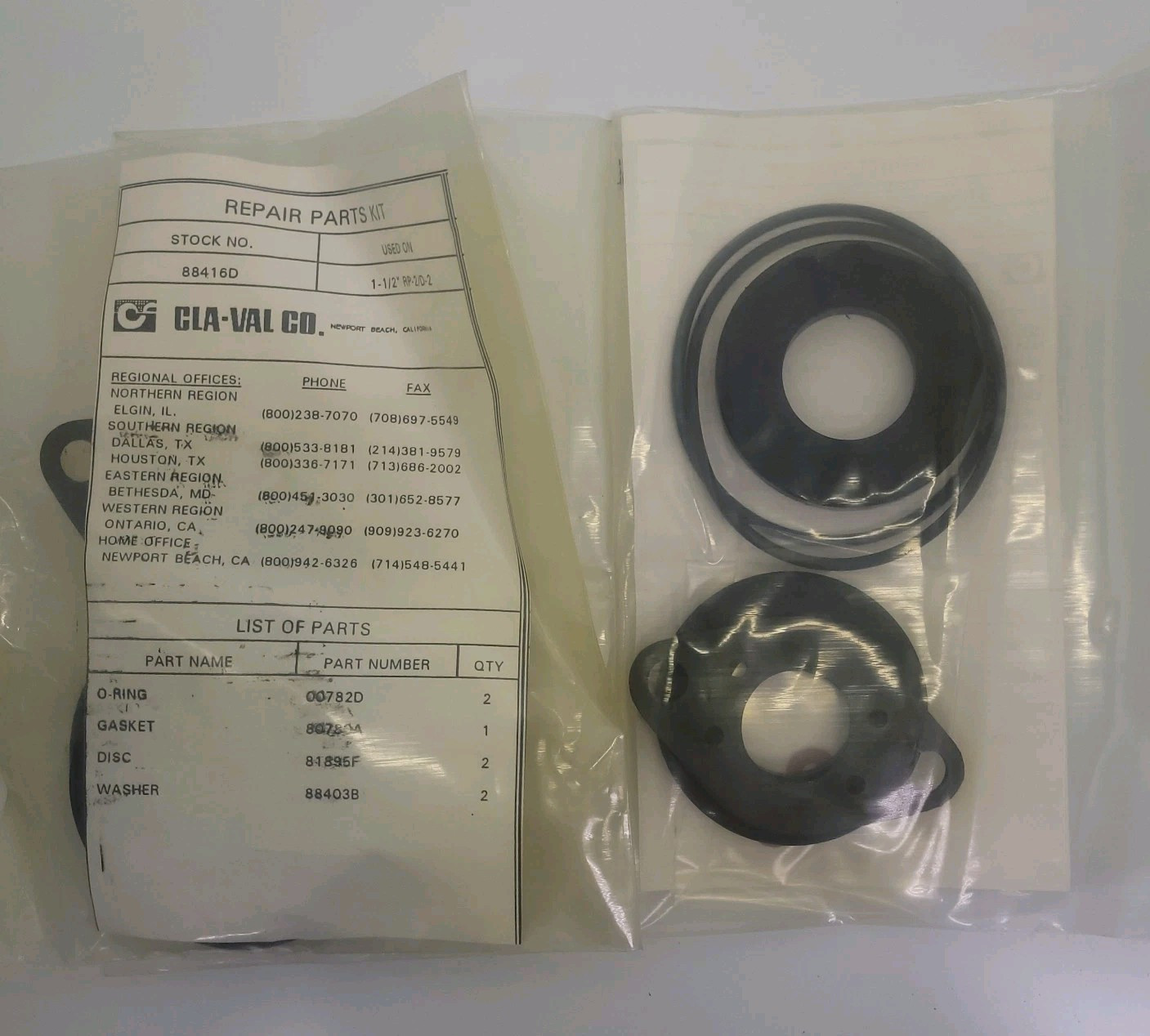 Cla-Val Co Backflow Repair Parts Kit 88416D 1-1/2″ RP-2/D-2