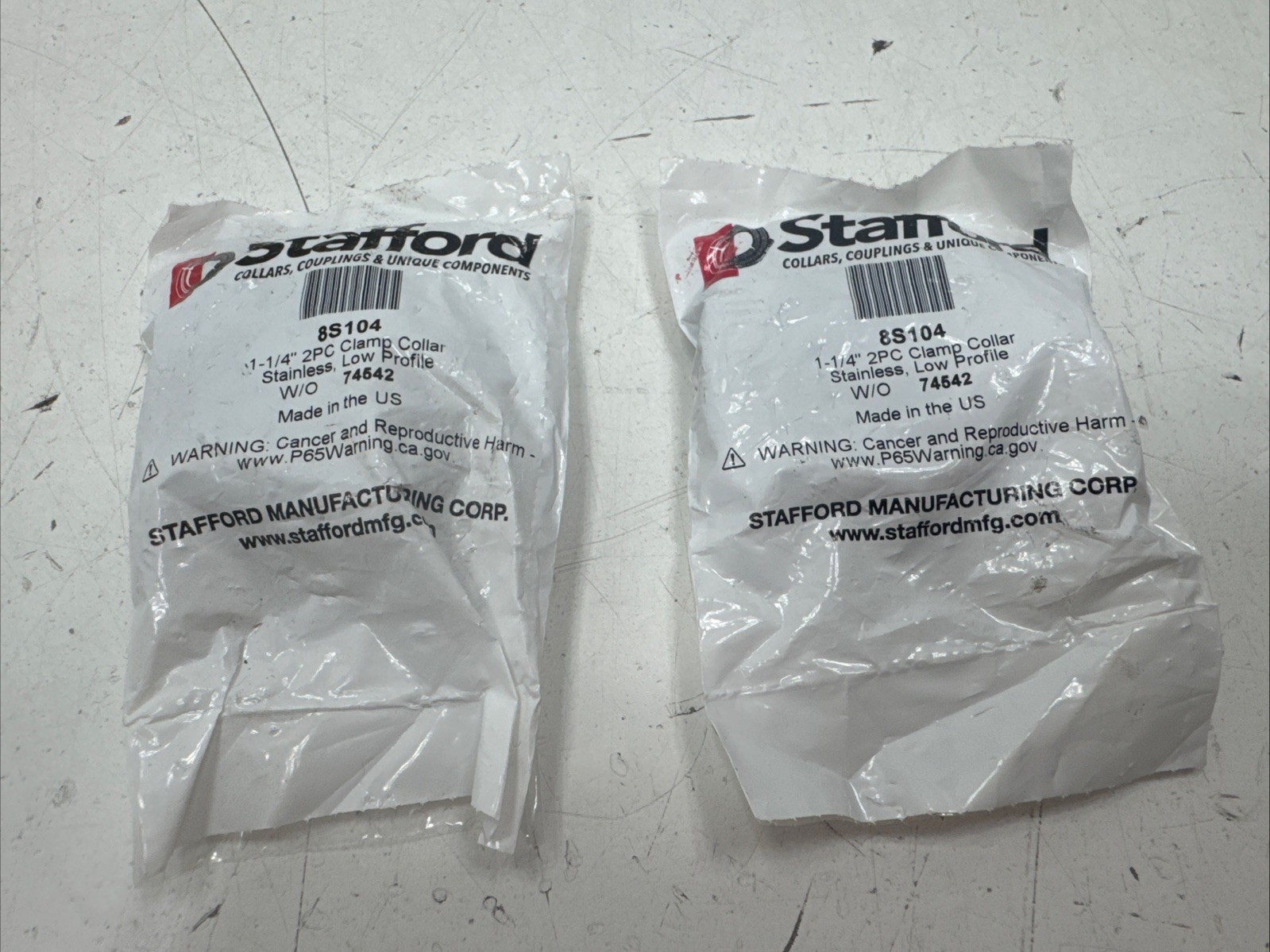 (QTY 2) Stafford 8S104 Collar, Stainless Steel, 1 1/4″, 2 pc Clamp