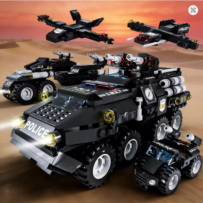 6 in 1 Military Building Blocks Tiger Police Car Armored Vehicle Aircraft Set…