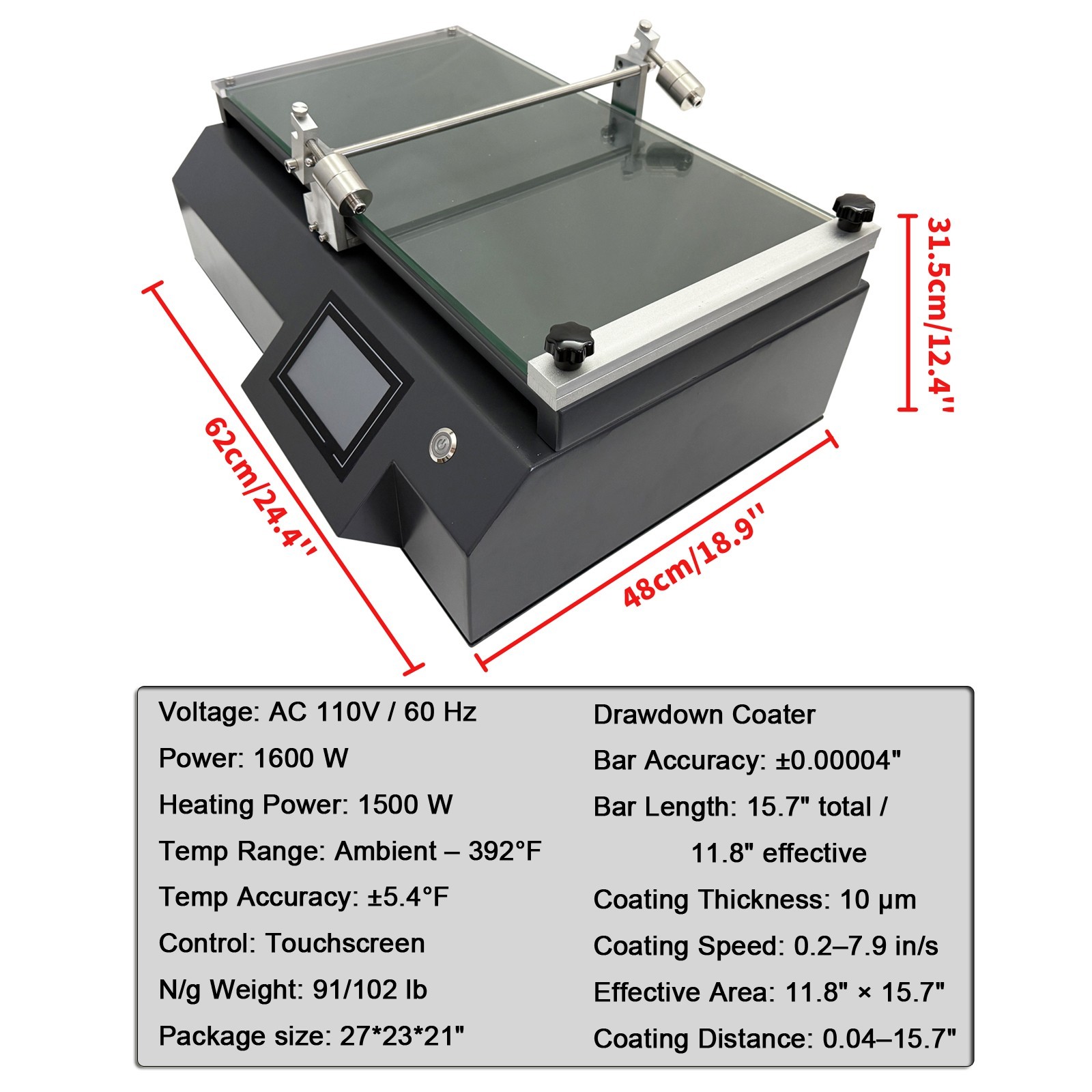 Heated Coater (110V, 1600W, 5-200mm/s, 10µm Thickness, RT-200℃, 300×400mm)