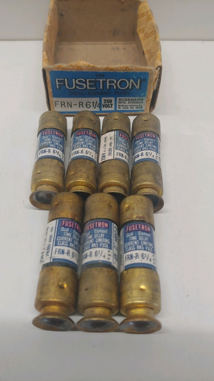 LOT OF 7 NEW OLD STOCK! BUSSMANN FUSETRON 6-1/4A 250V RK5 FUSES FRN-R-6-1/4