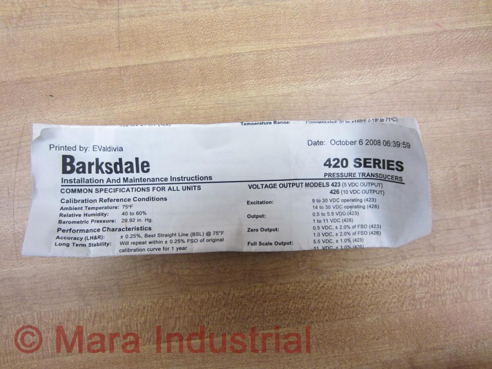 Barksdale 426T2-12 Pressure Transducer 426T212
