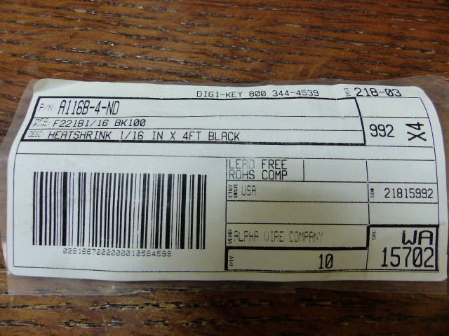 3M F221B1/16BK100 Qty of 1 per Lot 24 ft HEATSHRINK 1/16IN X 4FT BLACK 6 sticks