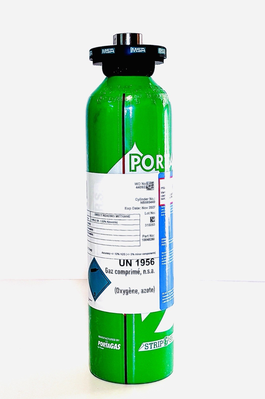 MSA 10048280 EXP NOV 2027 PortaGreen 34L Quad-Gas Calibration Cylinder –New