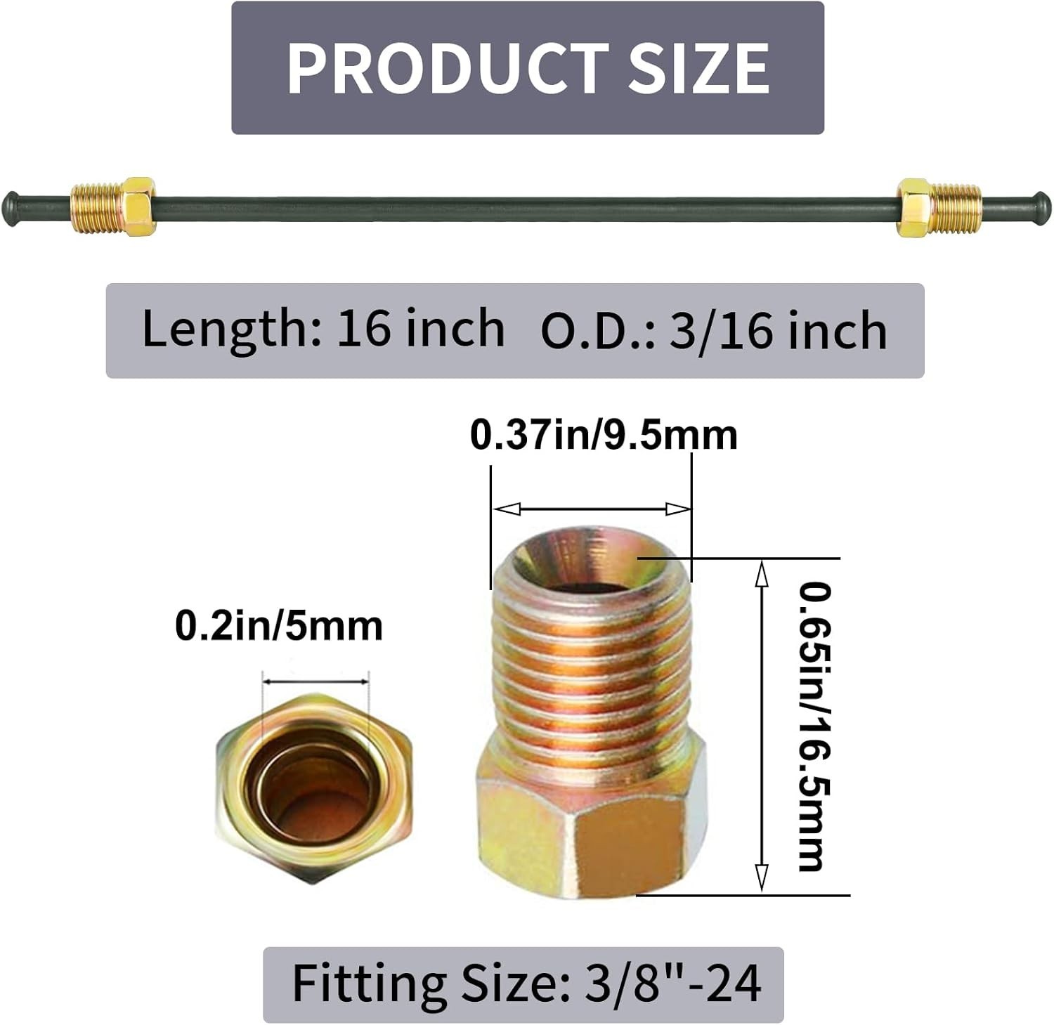 16″ PVF Coated Brake Line Kit – 3/16″ Flexible Tubing with Inverted Bubble Fl…