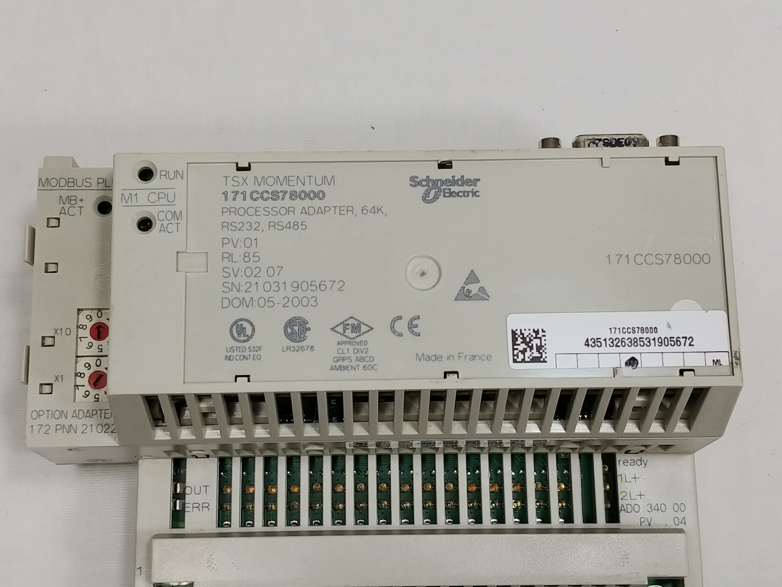 Schneider Electric 171CCS78000 PLC Proccessor Adapter w/ 170ADO34000 I/O Base