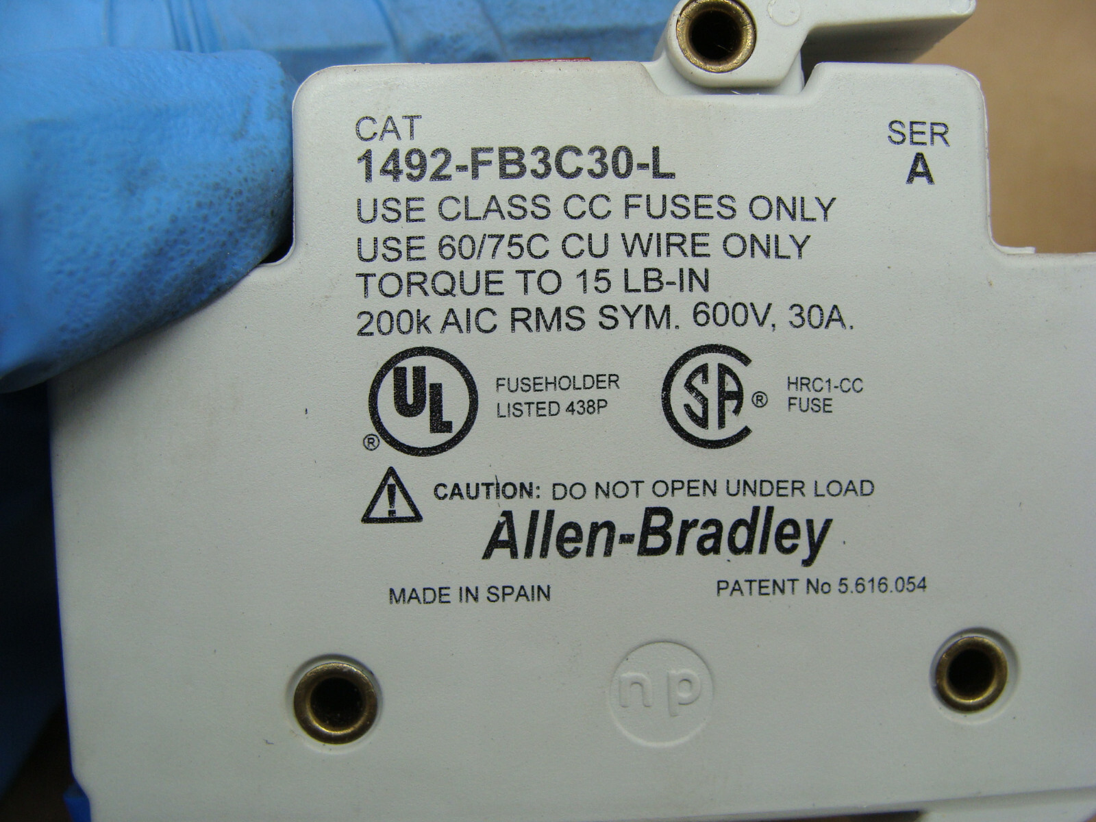 LOT OF 3 ALLEN BRADLEY FUSE HOLDERS 1492-FB3C30-L SER A W/FUSES FNQ-R-5