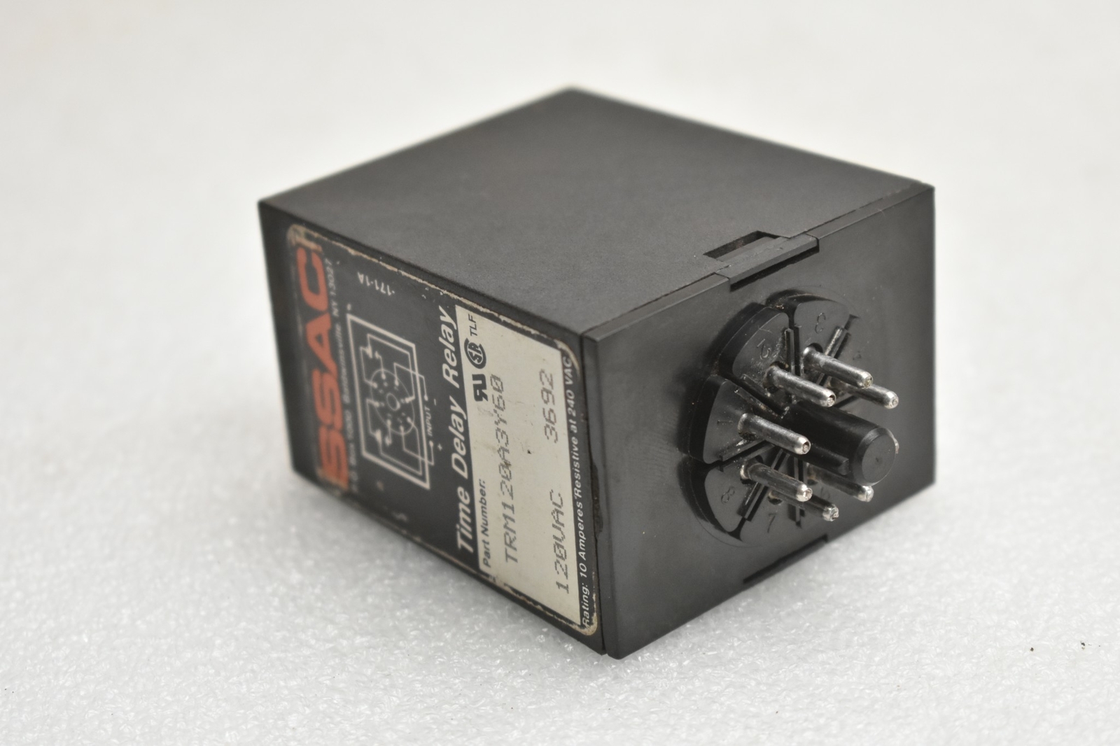 SSAC TRM120A3Y60 TIME DELAY RELAY 1-60 SEC W/ CUSTOM RB08-PC RELAY BASE