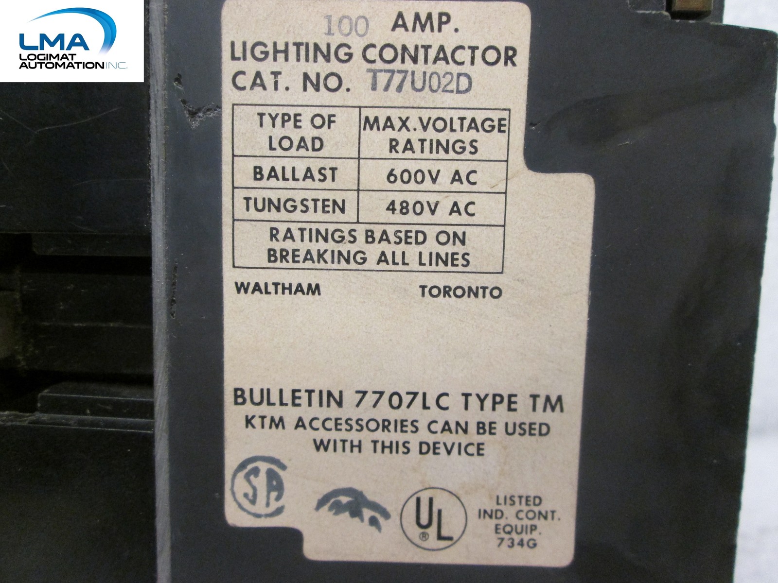 SYLVANIA T77U02D 100AMP CONTACTOR TYPE TM TB162-7 COIL 110-120V 50-60Hz