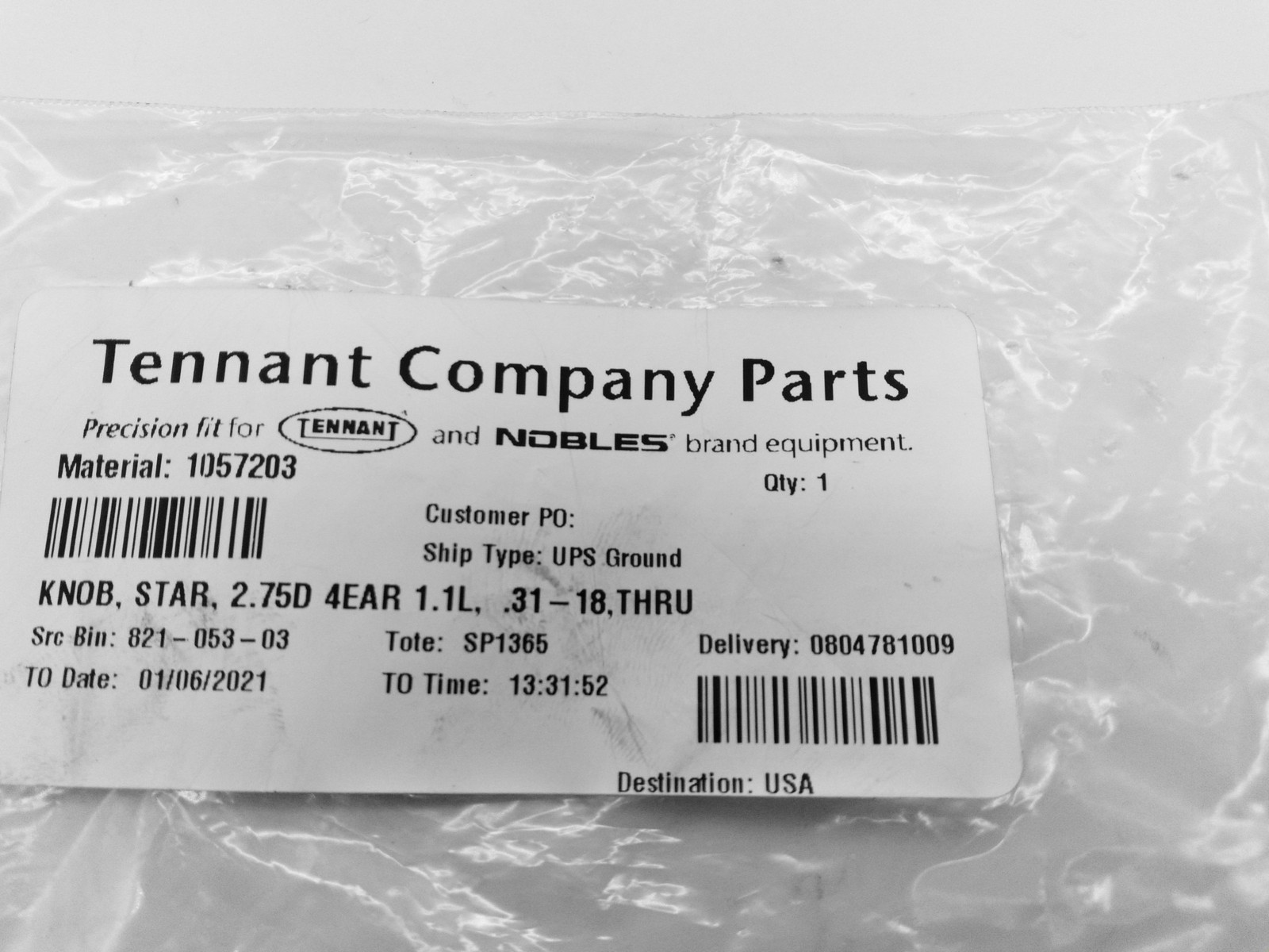 Tennant Company 1057203 Star-Style SKnob